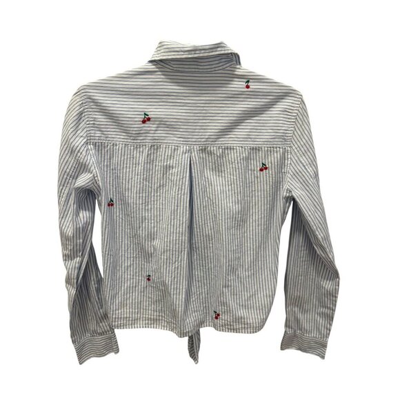 Sundry Womens Striped Button-Up Shirt With Cherry Embroidery & Tie Front Size 0 - Picture 4 of 5